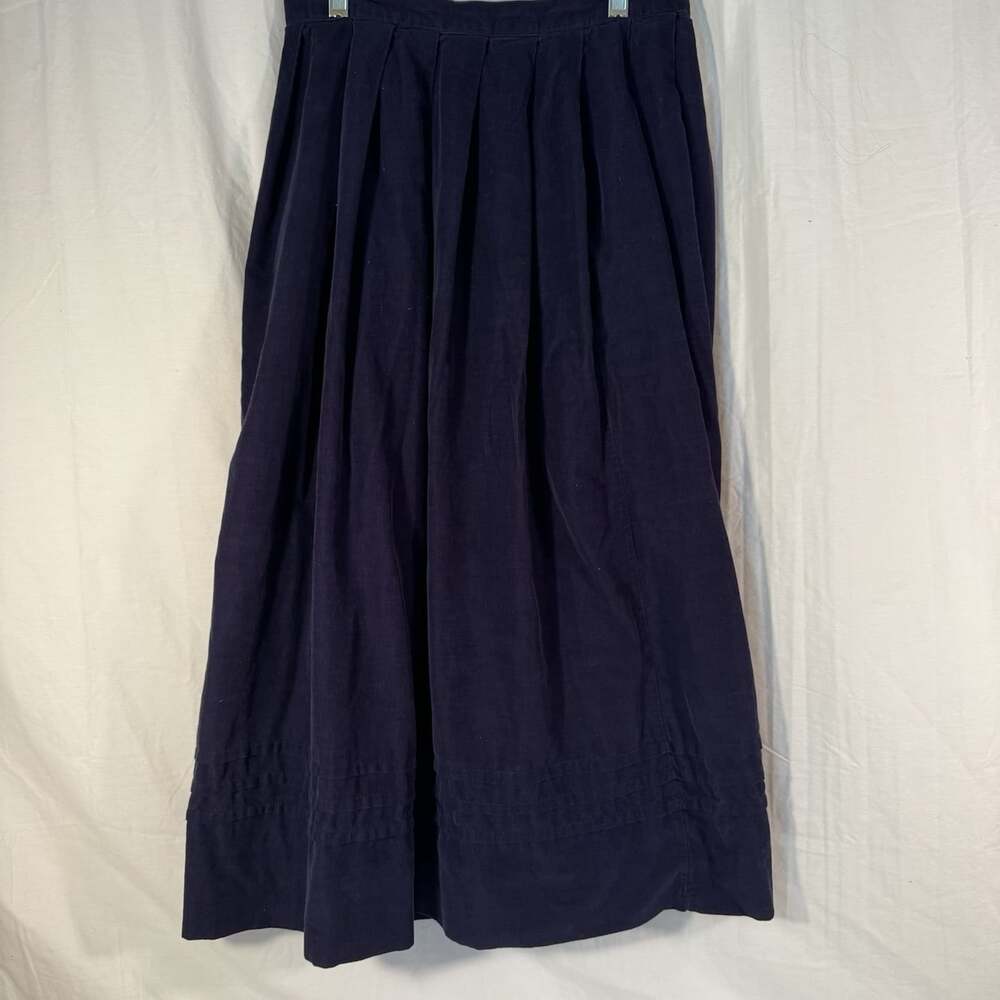 VTG Laura Ashley Pleated Skirt Navy Blue Size 12 100% Cotton 28” Waist Prairie